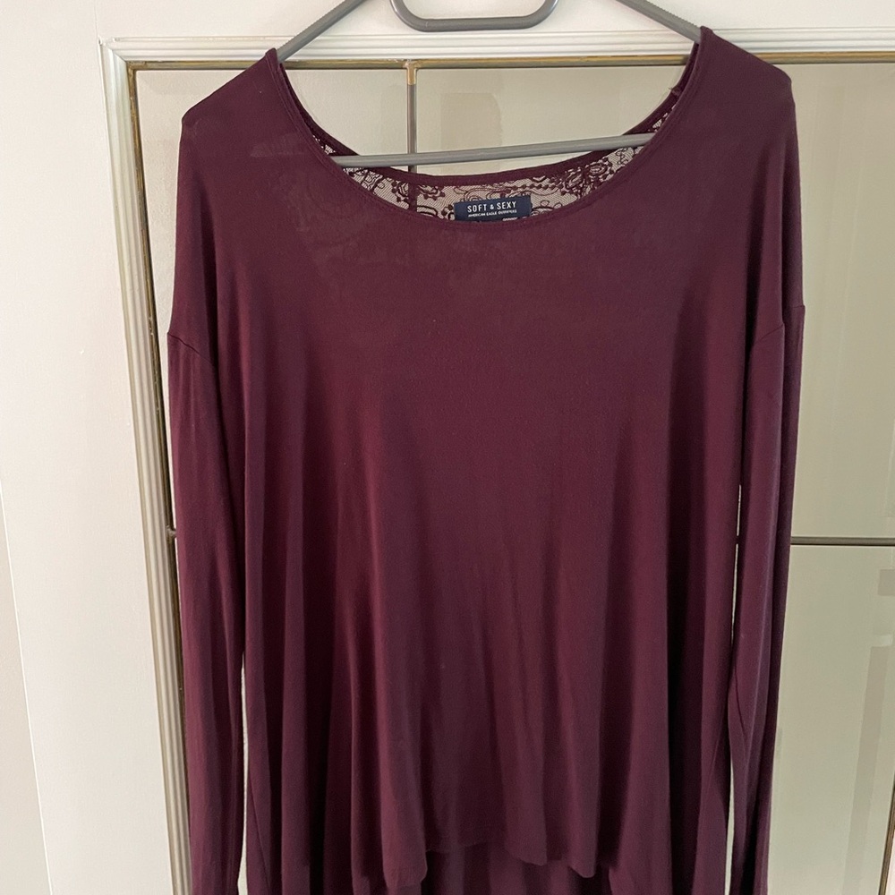 American Eagle Outfitters Red Long Sleeve Relaxed Blouse
